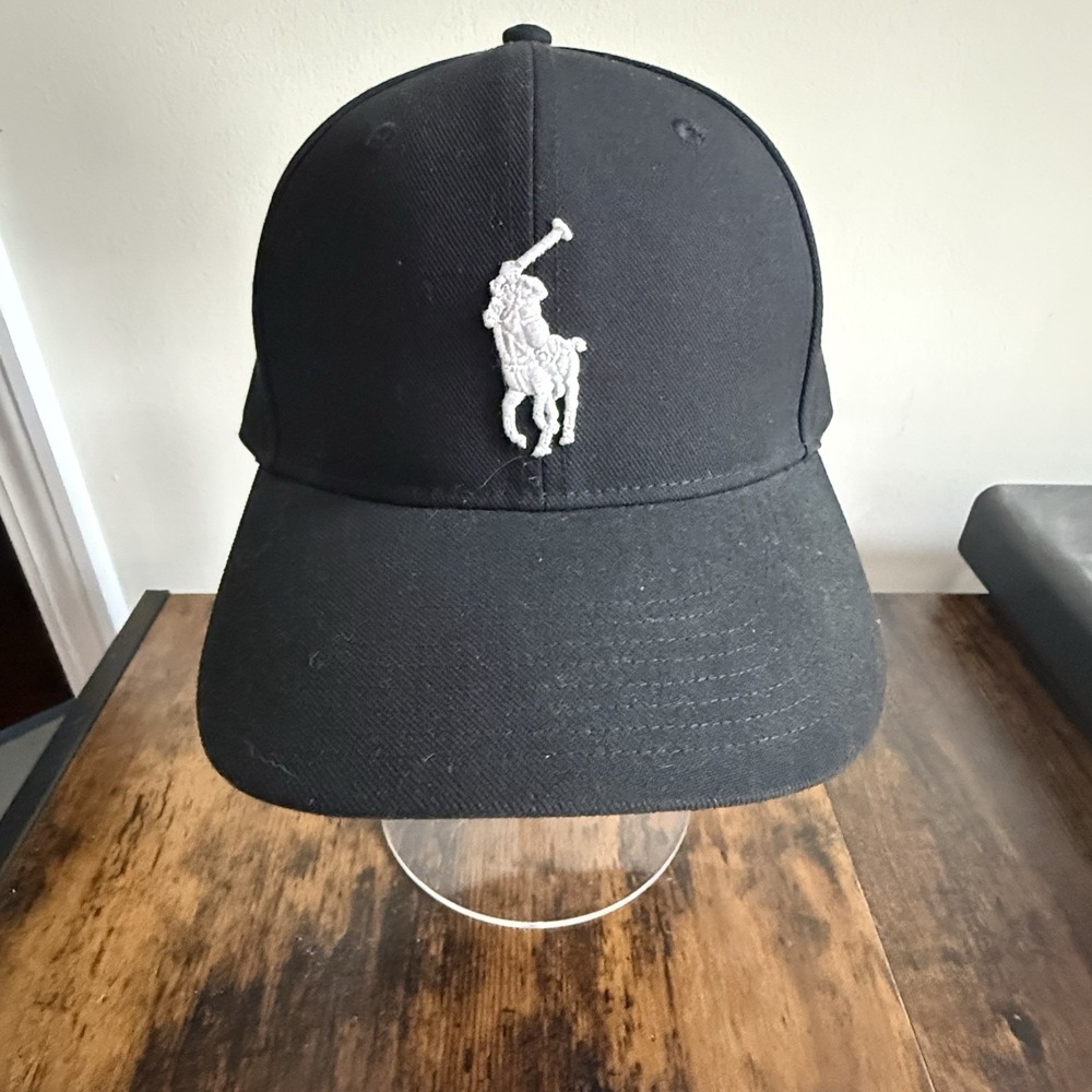 Polo Ralph Lauren Big Pony Hat Mens OS Black White Embroidered Snapback NWOT Cap